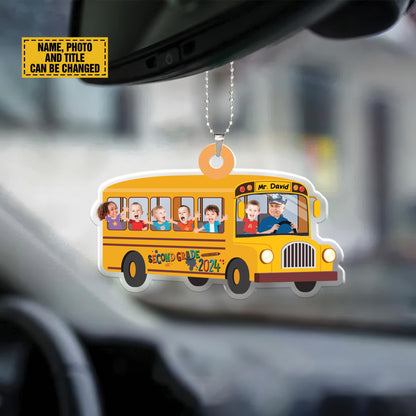 Teesdily | Personalized Back To School Ornament, School Bus Driver Acrylic Ornament, First Day Of School Rear View Mirror Hanging, Driver Gifts