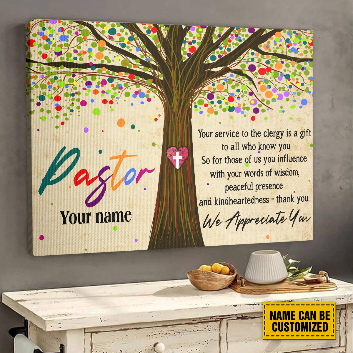 Teesdily | Pastor Customized Poster Canvas, Pastor Tree Life Print, Pastor Appreciation Wall Decor, Christian Home Decor Poster Canvas