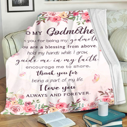 Teesdily | To My Godmother Fleece Blanket Godmother Floral Watercolor Warm Blanket Thank You For Being My Godmother Sherpa Fleece Christian Mom Gifts