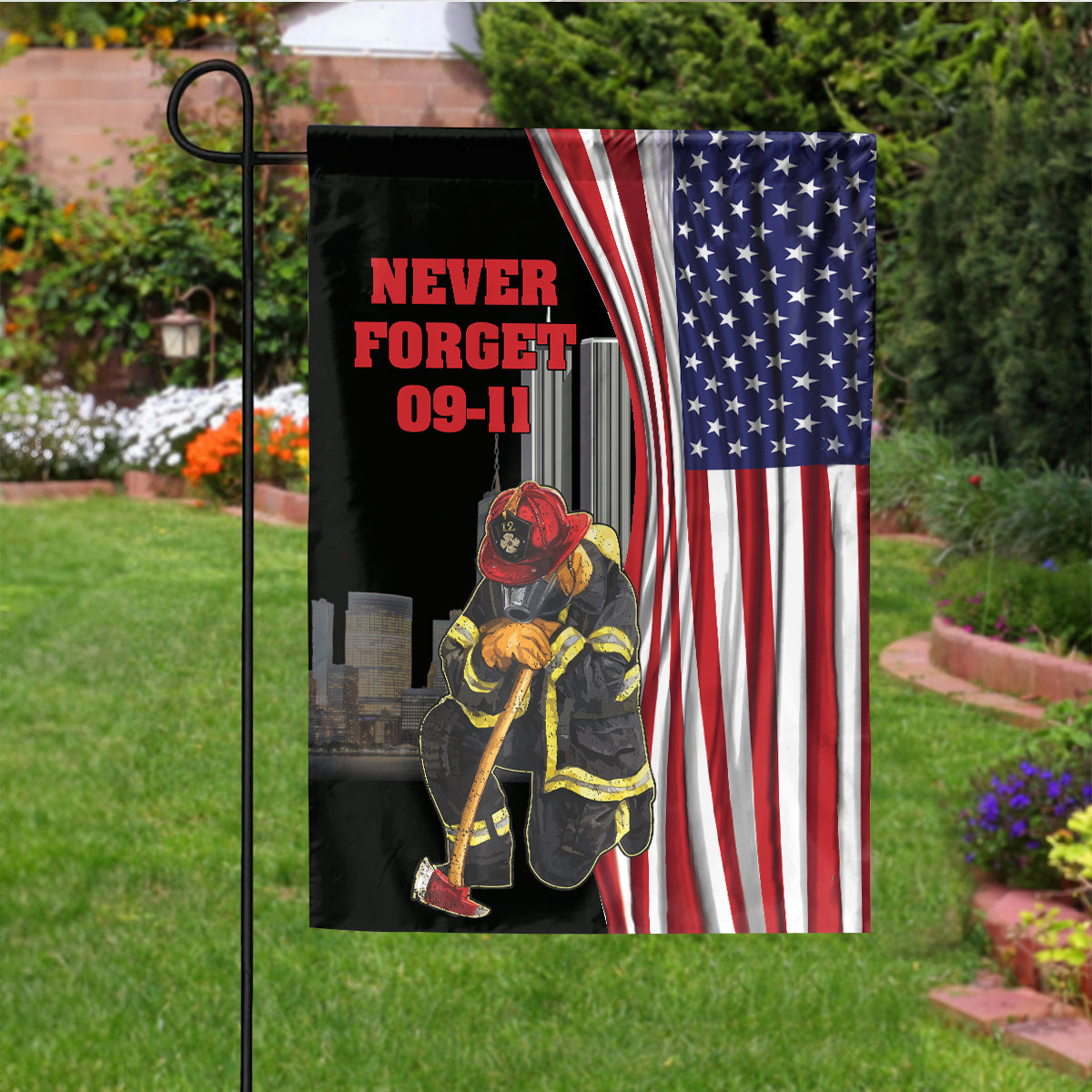 Teesdily | Never Forget September 11th Garden Flag, Firefighter American Flag House Yard Outdoor Decor, Patriot Day Gifts, 911 Never Forget Flag