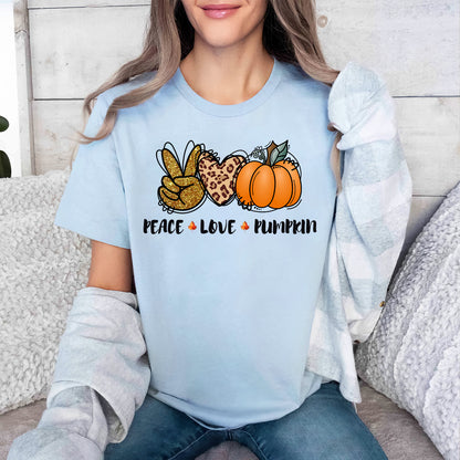 Teesdily | Peace Love Fall Pumpkin Shirt, Happy Holiday Tee Sweatshirt Hoodies, Fall Vibes Mug, Fall Shirts For Women Faith