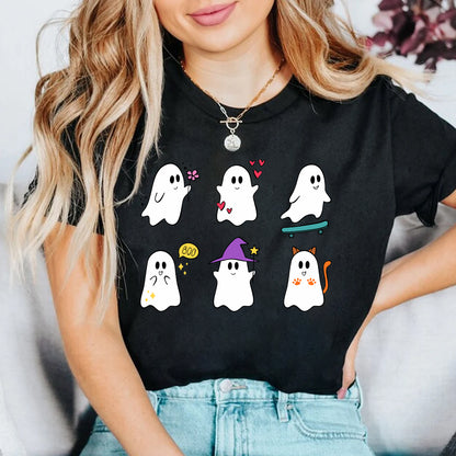 Teesdily | Halloween Cute Ghost Shirt, Halloween Spooky Ghost Flying Tee Sweatshirt Hoodie Mug, Halloween Symbol Gifts, Baby Boo Spooky Tee