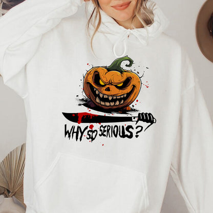 Teesdily | Halloween Scary Pumpkin Shirt, Why So Serious T-shirt, Evil Pumpkin Serious Sweatshirt Hoodie Mug, Halloween Outfit Holiday Gifts