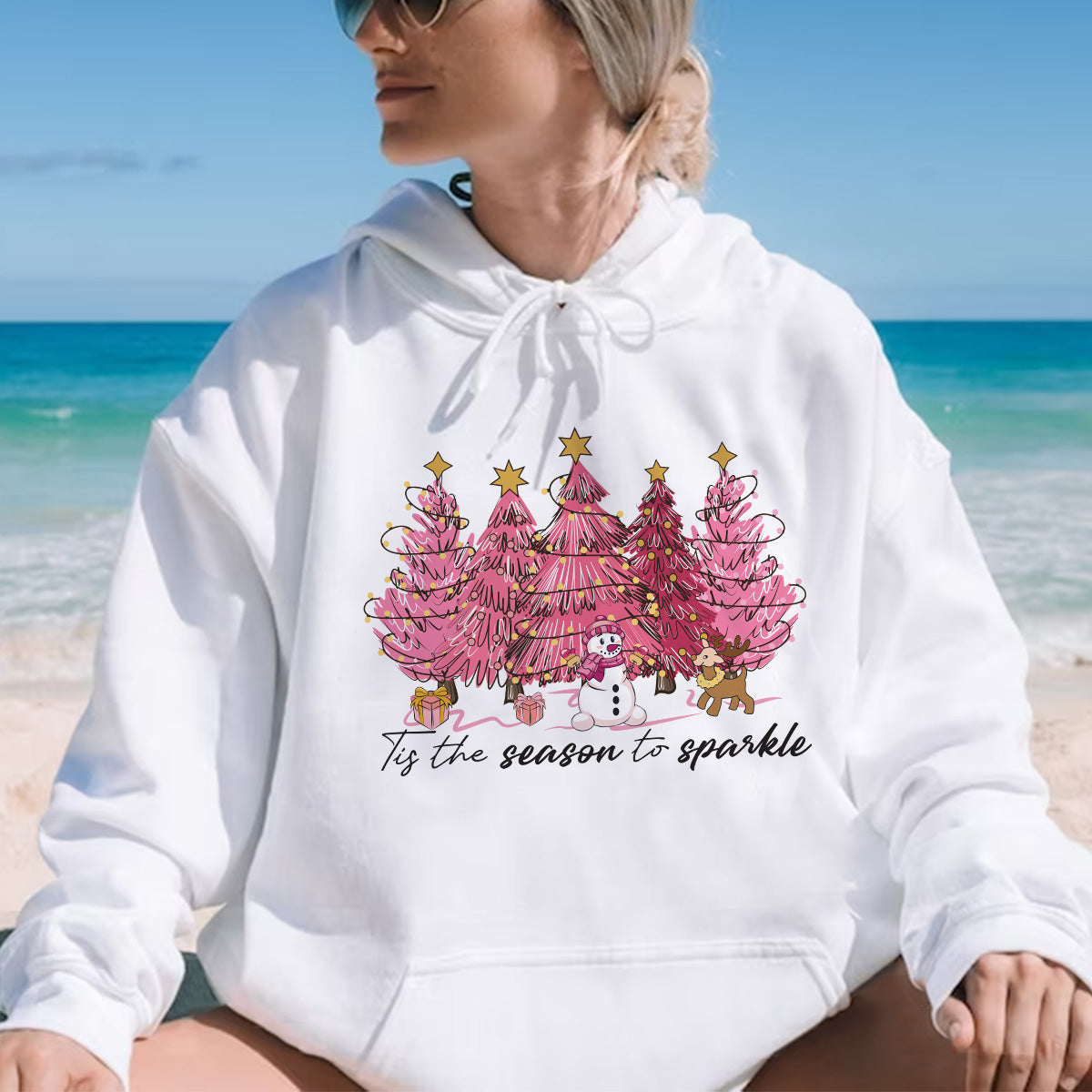 Teesdily | Pink Christmas Tree Snowman Christmas Shirt, Tis The Season To Sparkle Tee Sweatshirt Hoodie Mug, Christmas Gift