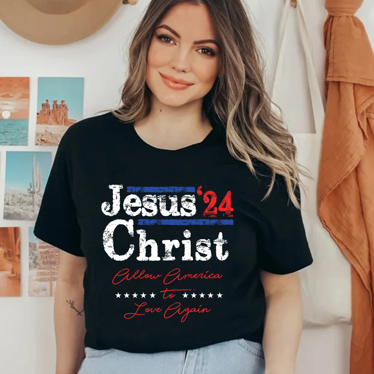 Teesdily | Jesus Christ Allow America To Love Again Jesus Shirt, Patriotism Men's Shirt, Independence American Sweatshirt Hoodie Mug, Christian Gifts