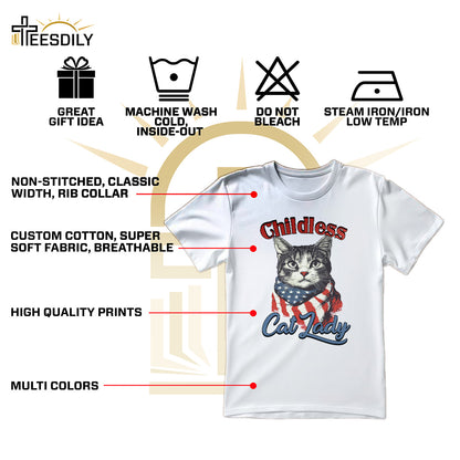 Teesdily | Childless Cat Lady Shirt, Childless Cat Lady For Ka-mala T-shirt, Cat American Flag Sweatshirt Hoodie Mug, Cat Lover Gift