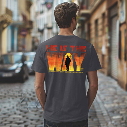 Teesdily | Jesus Walking Sunset Shirt, He Is The Way The Truth The Life Unisex Hoodie Sweatshirt Mug, Christian Shirt Backside, Religious Gift Ideas