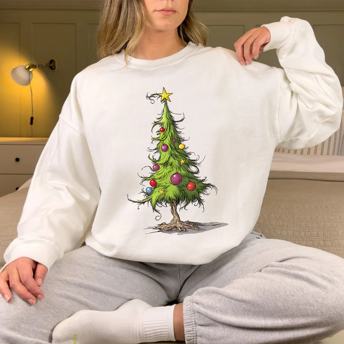 Teesdily | Christmas Tree Shirt, Christmas Tree Sweatshirt, Whimsical Christmas Tree Hoodie Mug, Christmas Lights Tree Tshirt Family