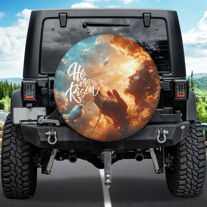 Teesdily | Jesus He Is Risen Spare Tire Protector Car, Jesus Christ Car Accessories, Faith Believers God Gifts, Spiritual Spare Tire Cover 27"-34"