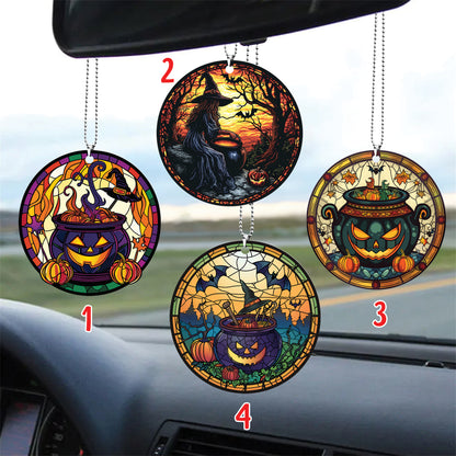 Teesdily | Halloween Ornament Witch Car Pendant Hanging, Pumpkin Bat Poison Witch Car Rear View Mirror, Halloween Witch Ornament Decor, Holiday Gift