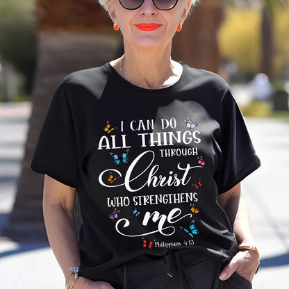 Teesdily | Jesus Butterfly Lovers Shirt, I Can Do All Things Through Christ T-shirt Hoodie Sweatshirt Mug, Christian Lovers Gifts, Faith Tee