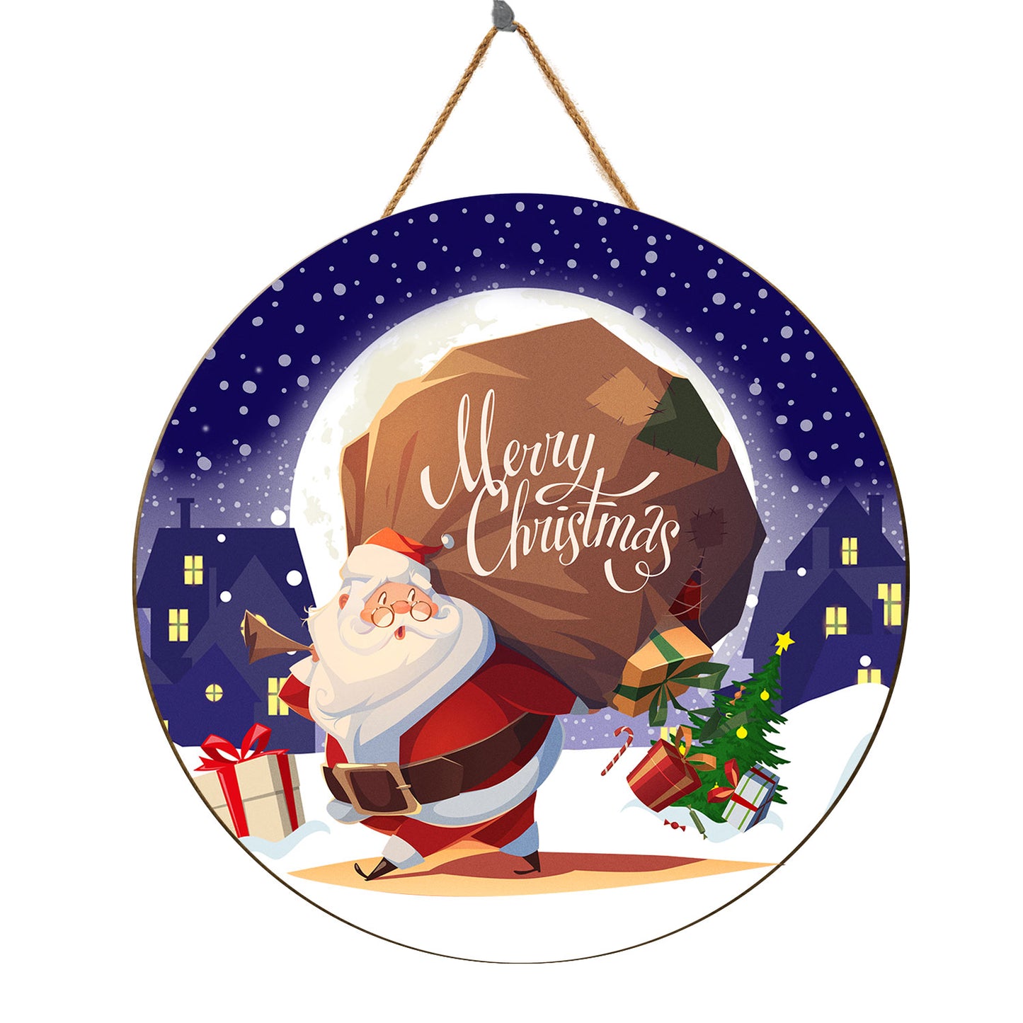 Teesdily | Santa Claus Coming Holy Night Door Wood Sign Merry Christmas Home Decoration Christmas Theme Wood Door Hanger