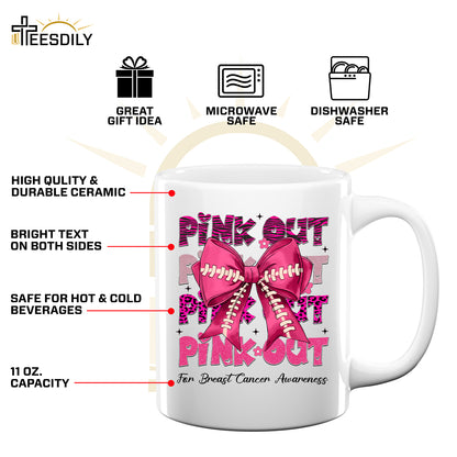 Teesdily | Breast Cancer Awareness Pink Shirt, Pink Out Tee Sweatshirt Hoodie Mug, Football Coquette T-shirt, Pink Ribbon, Game Day Shirt