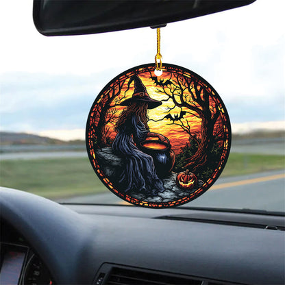 Teesdily | Halloween Witch Ornament Car Hanging, Pumpkin Pot Of Poison Car Rear View Mirror Accessories, Happy Halloween Gift, Halloween Home Decor