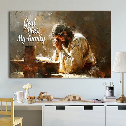 Teesdily | Jesus Cross Poster, God Bless My Family Poster, He Is Risen Canvas, Christian Gift, Gift For Jesus Lovers, Religious Poster Canvas