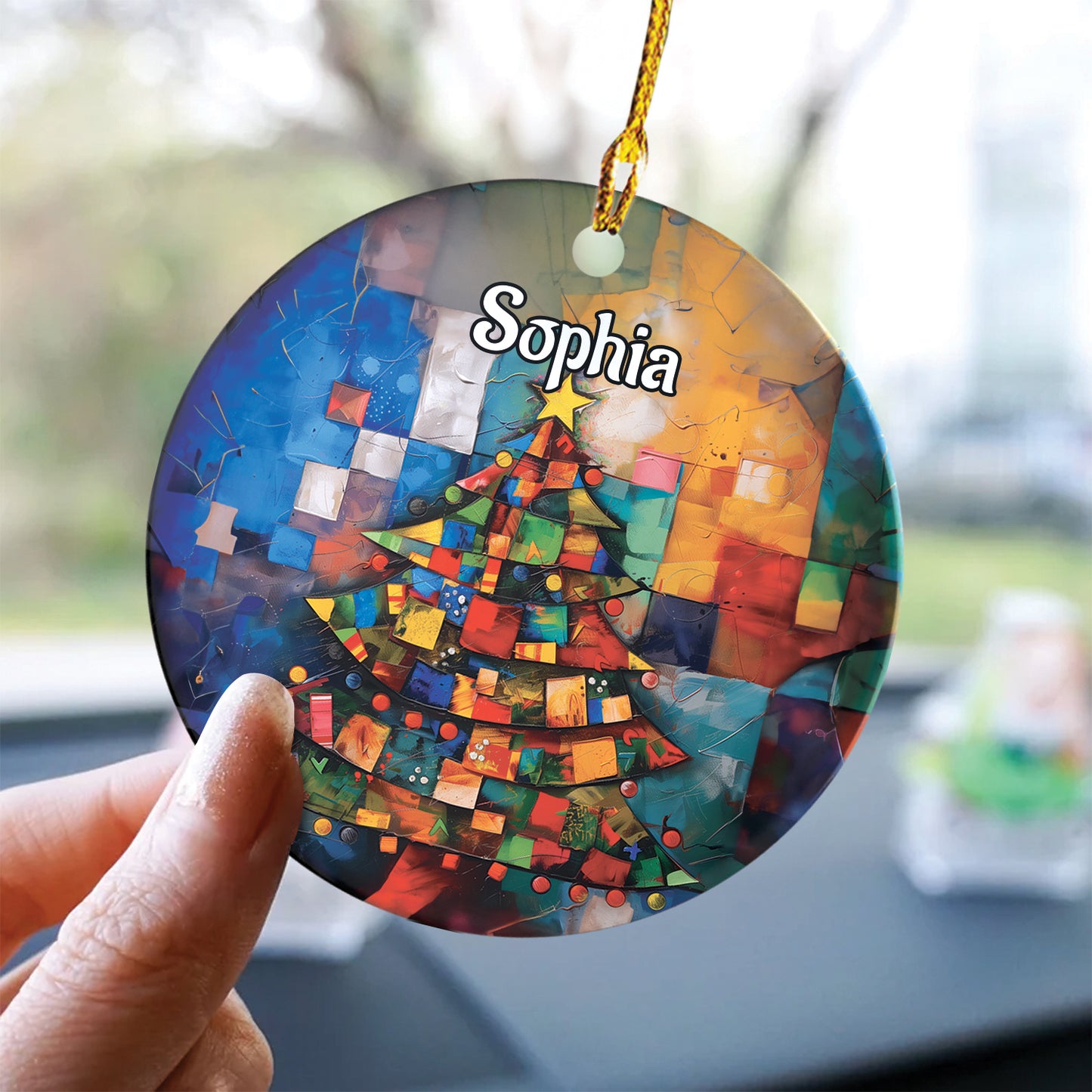 Teesdily | Customized Christmas Tree Ornament, Christmas 2024 Car Hanging Rear View Mirror, Xmas Ornaments Decor Home, Christmas Gift For Mom Dad