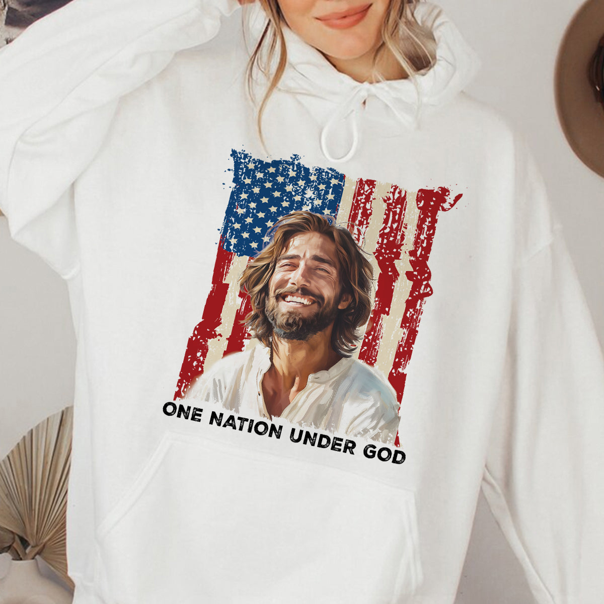 Teesdily | Jesus American Flag Shirt, One Nation Under God Sweatshirt, Christ God Hoodie, Jesus Mug Cup, Happy Independence Day, Gift For Jesus Lover