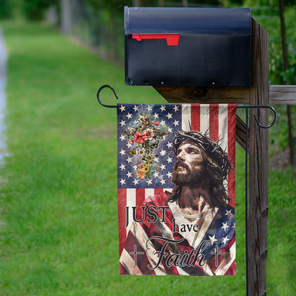 Teesdily | Jesus Portrait American Flag Yard Flag, Jesus Christ Just Have Faith Garden Flag, Independence Day Gifts, Patriotic Decorations