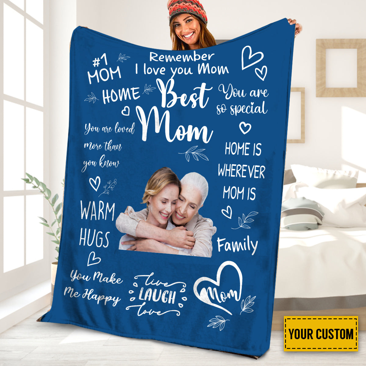 Teesdily | Personalized Photo Best Mom Ever Sherpa Blanket Awesome Mother's Day Fleece Blanket Mother Sentimental Heartwarming Gifts From Daughter