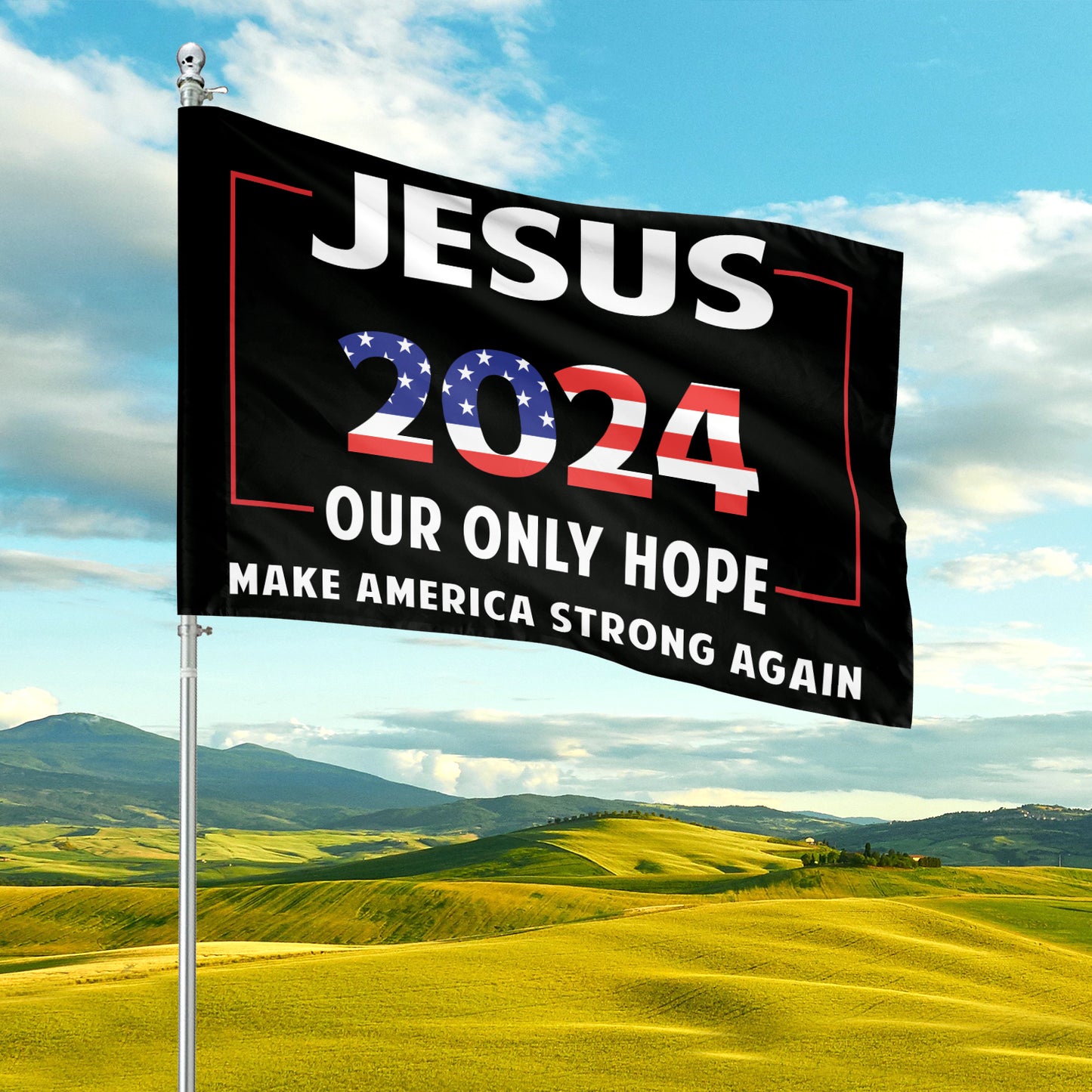 Teesdily | Jesus American Flag Home, Jesus 2024 Our Only Hope Make America Strong Again Garden Flag, Christ House Flag, God Yard Banner, Patriot Gift