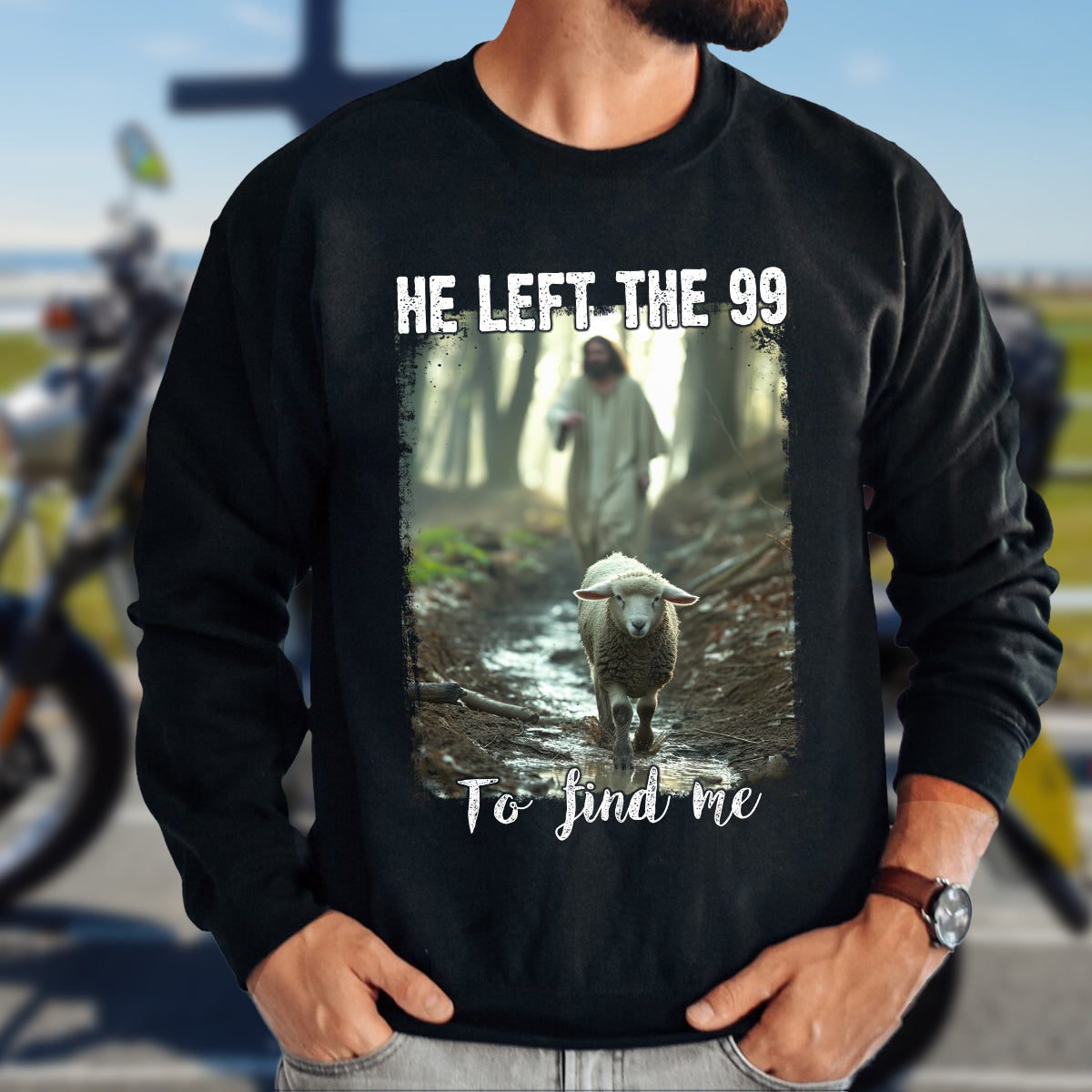 Teesdily | Lamb Of God Shirt, He Left The 99 To Find Me T-Shirt, Jesus Running After A Lost Lamb Sweatshirt Hoodie Mug, Christian Jesus Lover Gift