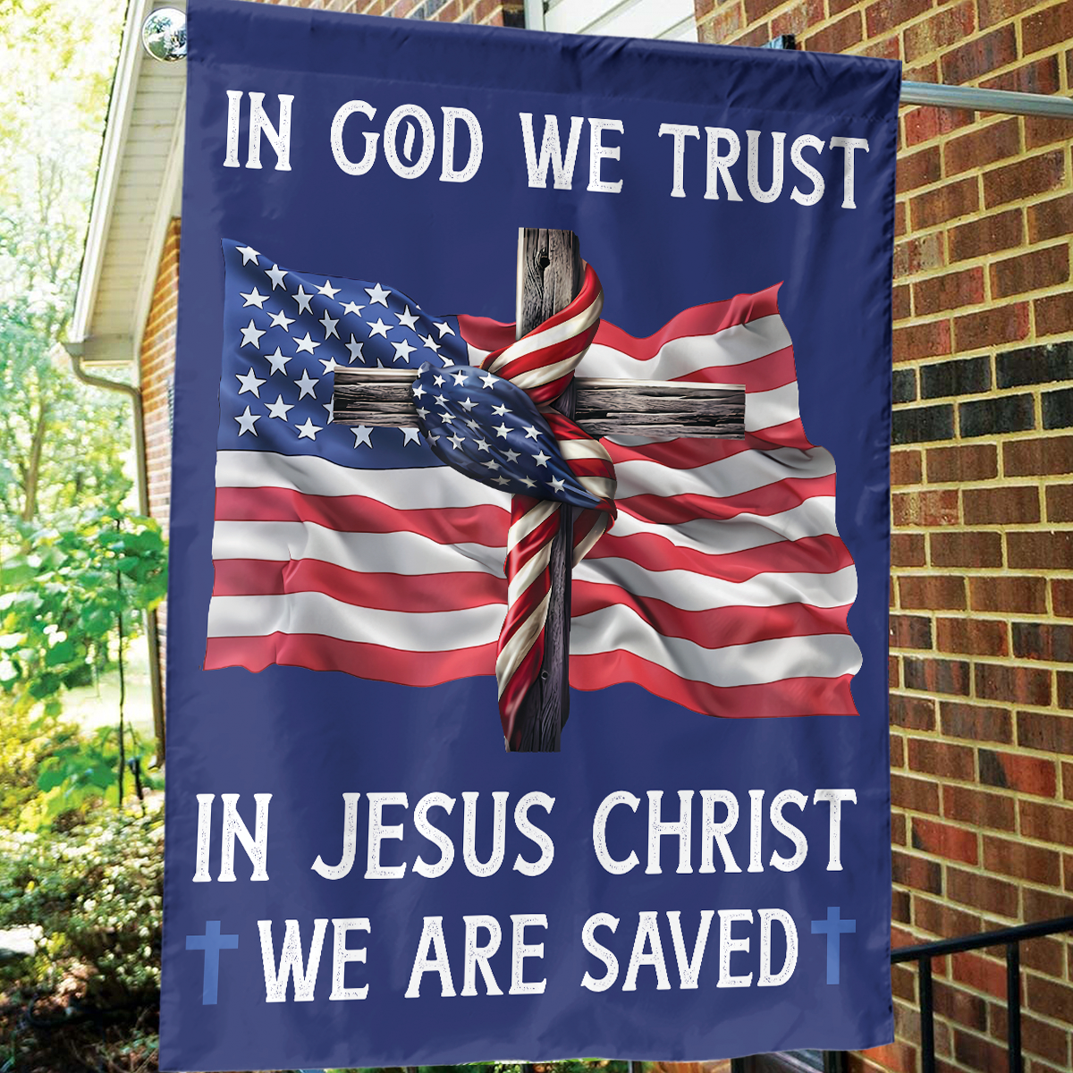 Teesdily | Jesus American Flag, In God We Trust In Jesus Christ We Are Saved House Flag Garden Flag 2024, American Patriotic Flag, Outdoor Decor Gifts