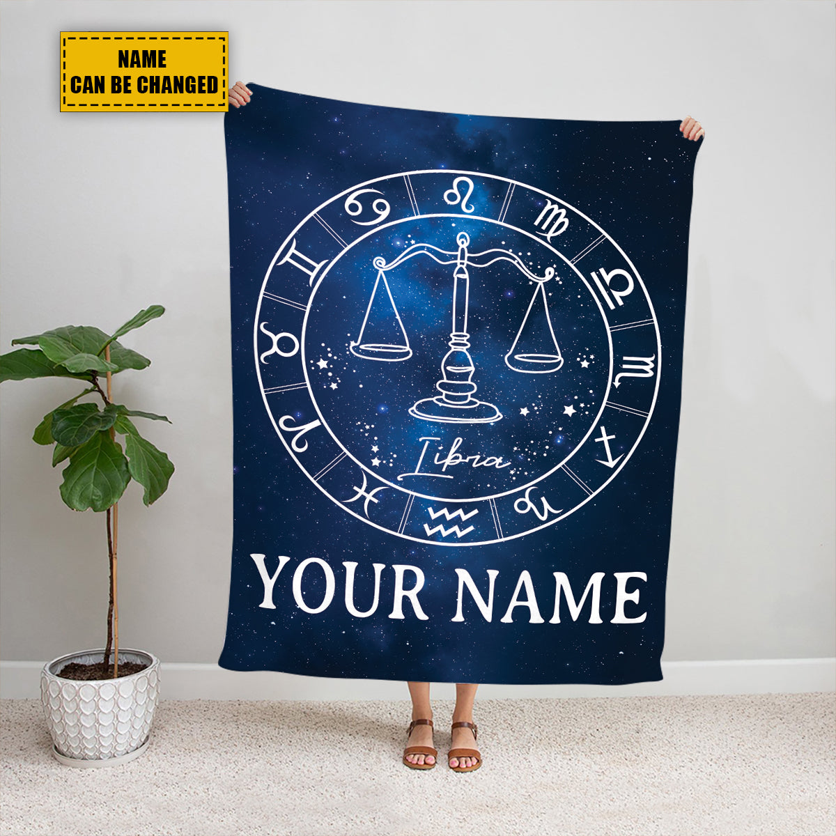 Teesdily | Libra Personalized Fleece Blanket With Name Horoscope Design Sherpa Blanket Zodiac Sign Constellation Astrology Adult Kid Birthday Gifts