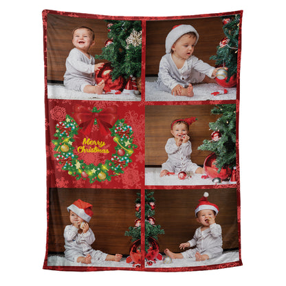 Teesdily | Christmas Custom Blanket With Photo Collage Christmas Theme Sherpa Fleece Personalized Blanket For Family Son Daughter Photo Keepsakes