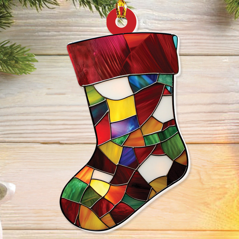 Teesdily | Customized Christmas Stockings Ornament, Stocking Stained Glass 2D Ornament, Christmas Tree Decoration, Christmas Gift