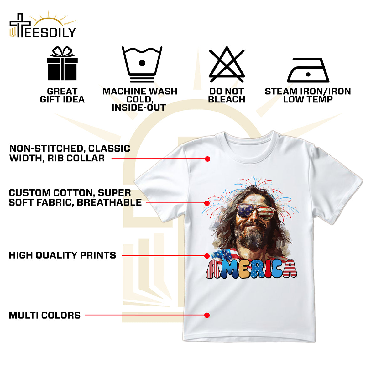Teesdily | Cool Jesus American Flag T-shirt, Christina God American Sweatshirt, Happy Independence Day Gift, Christian Mug Cup, Father's Day Shirt
