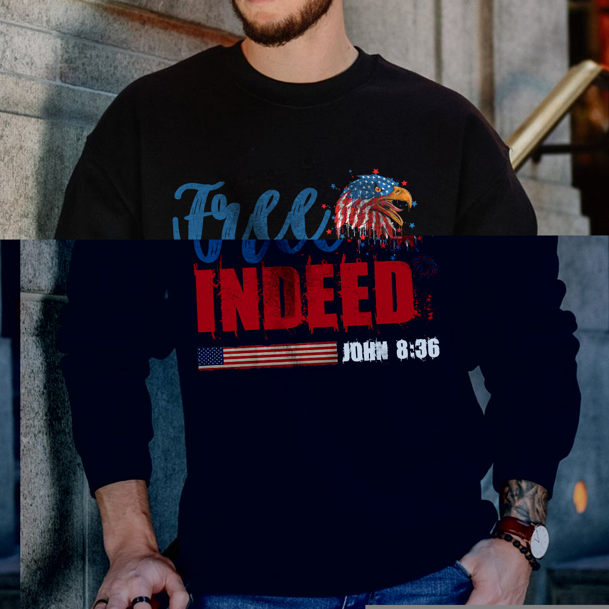 Teesdily | Christian 4th Of July Patriotic Shirt, Free Indeed John 8:36 Bible Verse Hoodie, American Flag Eagle Mug Cup, Happy Independence Day Gift