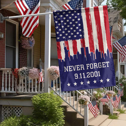 Teesdily | 11 September Day American Flag Yard Decor, 911 Never Forget House Flag, Indoor Decoration House Banner, Memorial Day Patriot Gifts