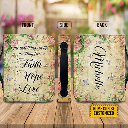 Teesdily | Faith Hope Love Personalized Bible Cover, Butterfly Floral Retro Bible Bags, Positive Bible Case With Handle, Christian Gifts For Women