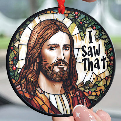 Teesdily | I Saw That Funny Jesus Ornament 2024, Jesus Christ Stained Glass Printed Ornament, Christmas Gift Decor