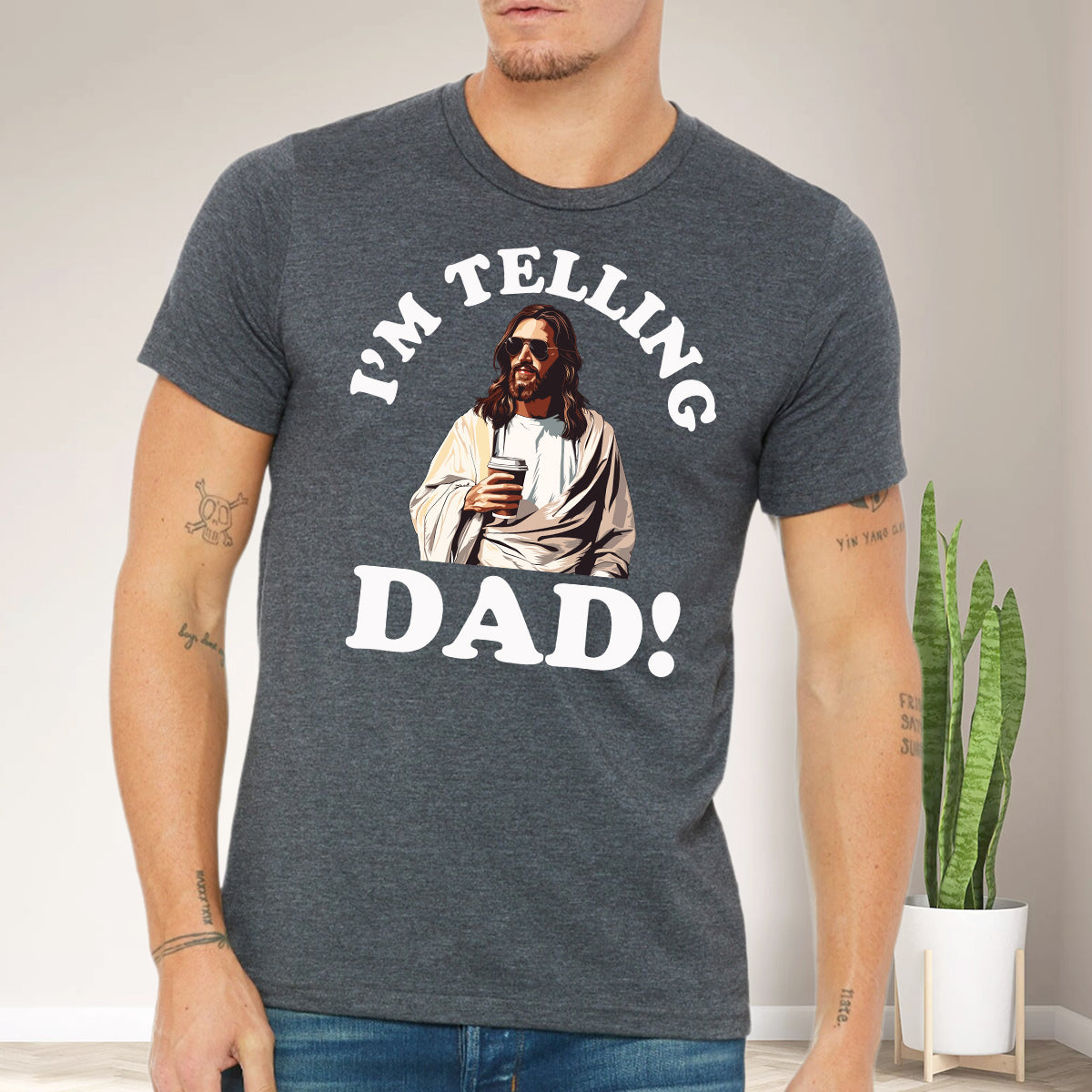 Teesdily | I'm Telling Dad Jesus Tshirt, Cool Jesus Coffee Shirt, Jesus Coffee Tee, Dad Gift, Unisex Tshirt Hoodie Sweatshirt Mug