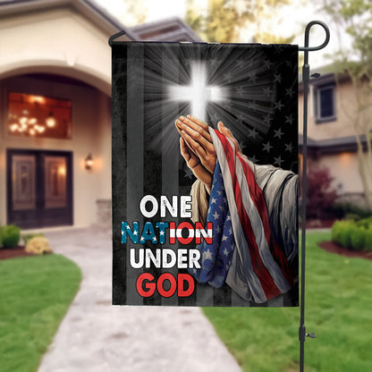 Teesdily | Jesus Christ Hand Praying Garden Flag, God Bless America House Flag, God American Flag Print, Christian Home Outdoor Decor