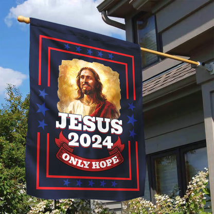 Teesdily | Jesus 2024 Only Hope Garden Flag, Christian American Flag Home, Christ Patriotic Yard Banner House Flag, Outdoor Decor Religious Gift