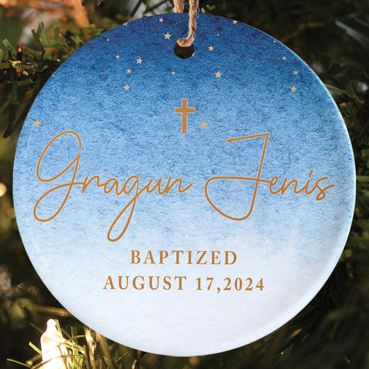 Teesdily | Customized Baptism Jesus Christmas Ornament, Baptized Boy Girl Christening Gift, Jesus Lover Baptism Gift