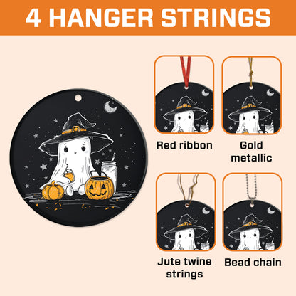 Teesdily | Happy Halloween Cute Ghost Ceramic Ornament, Ghost And Pumpkin Halloween Plastic And Ceramic Ornament, Halloween Ornament Decor Gifts