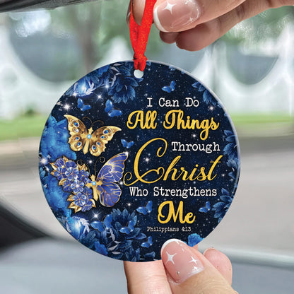 Teesdily | Jesus Butterfly Acrylic Ornament, I Can Do All Things Through Christ Ceramic Ornament, Christian Butterfly Lovers Gifts, Christmas Ornament