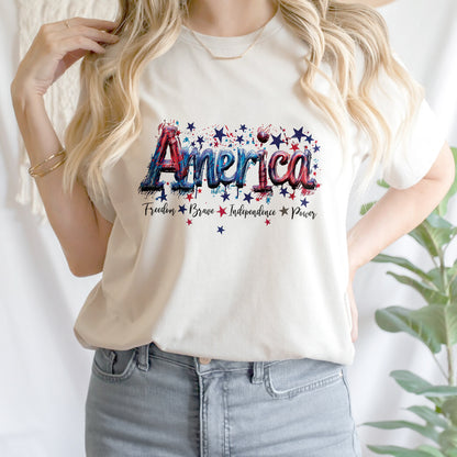 Teesdily | America Shirt, Freedom Brave Independence Power, Indepdence Day Sweatshirt Hoodie, American Pride Gifts Mug