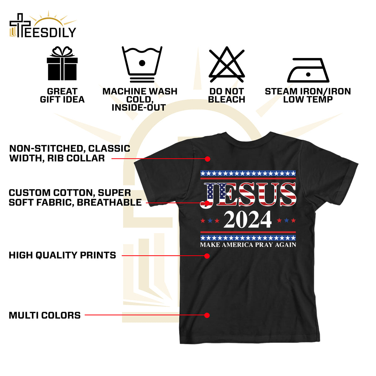 Teesdily | Jesus American T-shirt, Jesus 2024 Make America Pray Again Tee Sweatshirt Hoodie Mug, Christian Patriotic Shirt, Jesus Lovers Gifts