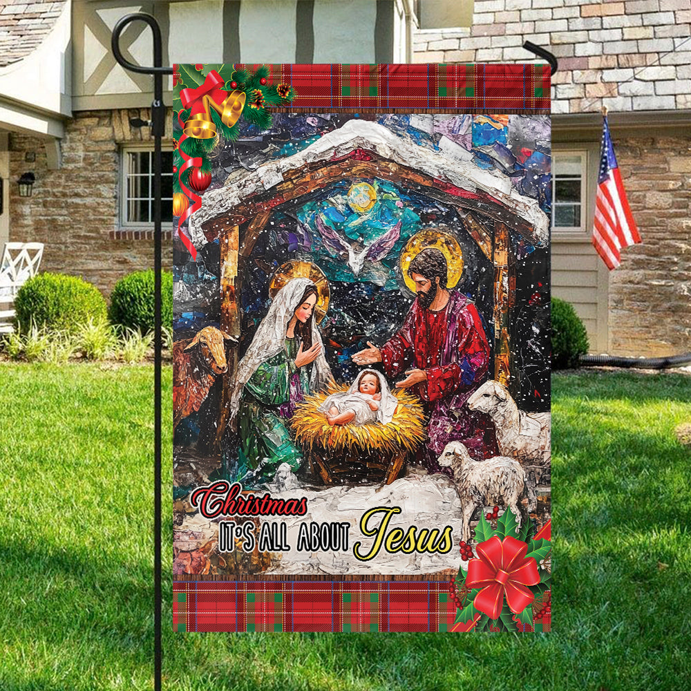 Teesdily | Christmas Jesus Garden Flag, Christmas It's All About Jesus Christian House Flag, Christmas Flag