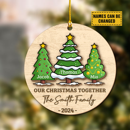 Teesdily | Personalized Christmas Family Tree Wooden Ornament, Our Christmas Together 2-Layered Wooden Ornament Christmas Gift