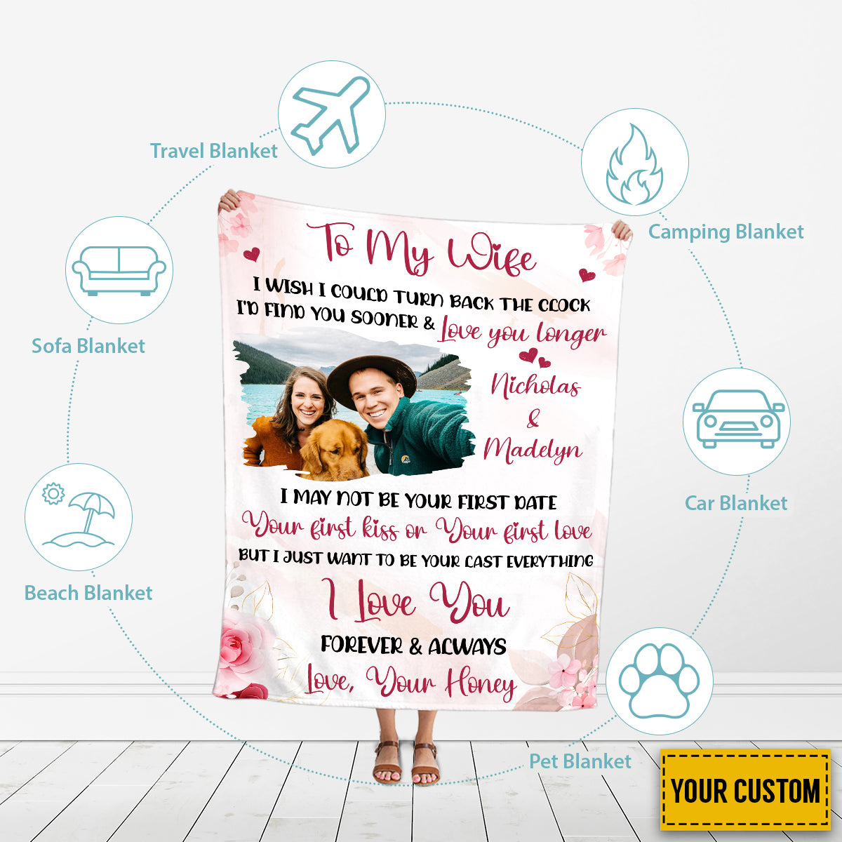 Teesdily | Customized To My Wife Fleece Blanket, Just Married Couple Throw Blanket, Honeymoon Cozy Blanket, Gift From Husband, Wedding Anniversary Gift