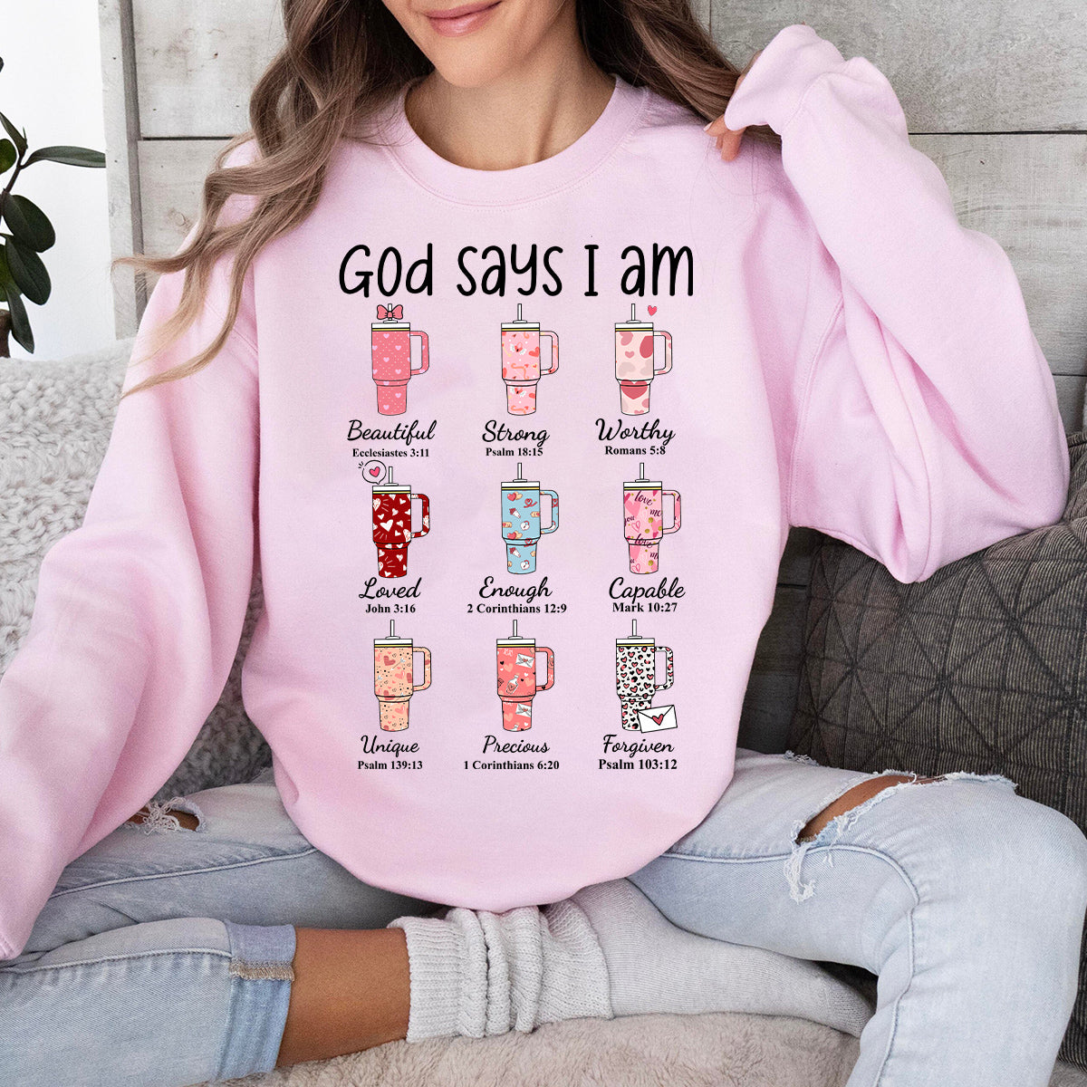 Teesdily | Valentines Day God Says I Am Shirts Short Sleeve Cute Valentine Heart Cup Tumblers Womens Sweatshirt Hoodie Mug Gift For Wife Girlfriend