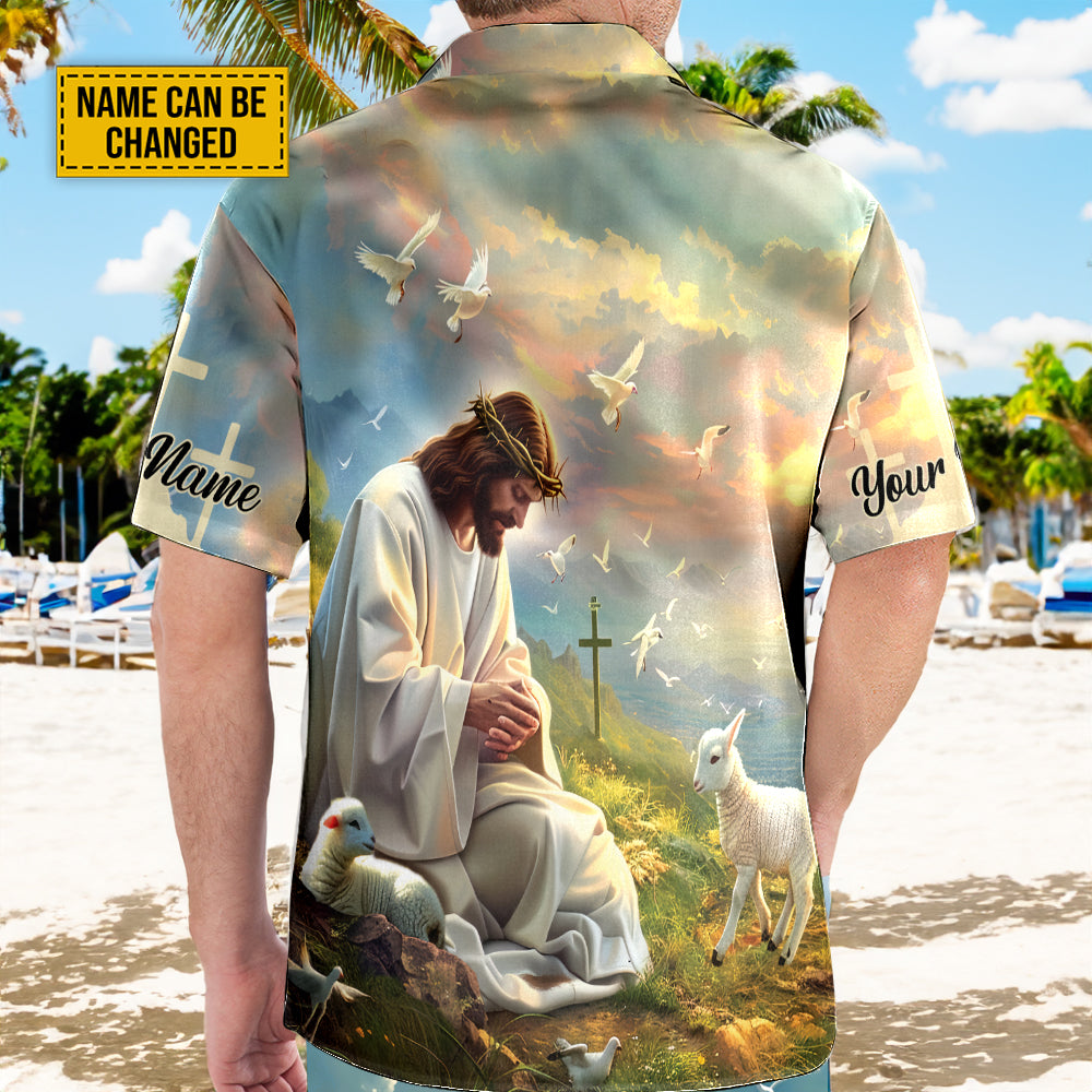 Teesdily | Customized Lamb Of God Hawaiian Shirt, Be Like Jesus Is Better Than You Do Hawaii Shirt, Christ Cross Bird Hawaii Set Aloha Beach Gifts