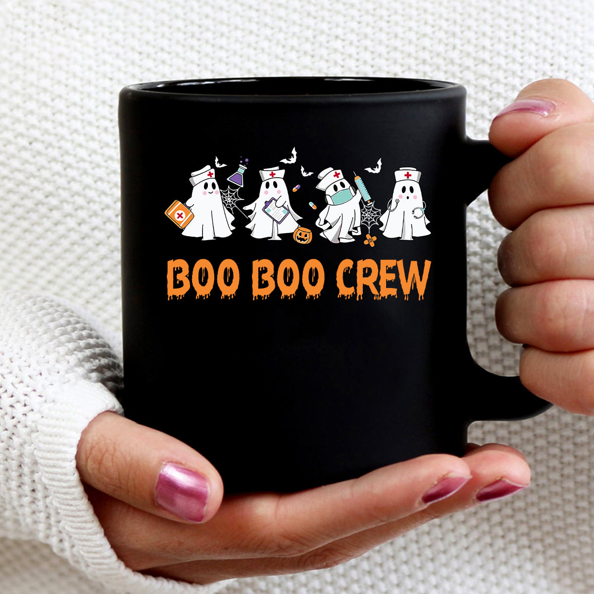 Teesdily | Halloween Nurse T-shirt, Boo Boo Crew Cute Ghost Tee Sweatshirt Hoodie Mug, Halloween Nursing Gift, Spooky Season Gift