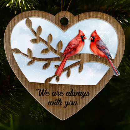 Teesdily | Memorial Heart Cardinal Wood Acrylic Ornament, Cardinals On A Branch Christmas Ornament, Memorial Honor Keepsake Gift