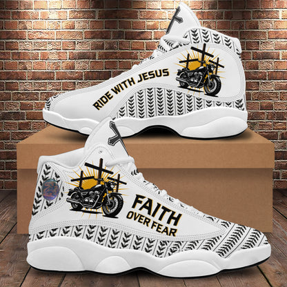 Teesdily | Ride With Jesus Basketball Shoes, Faith Over Fear Christian Running Shoes, Jesus Cross Footwear Unisex Shoes